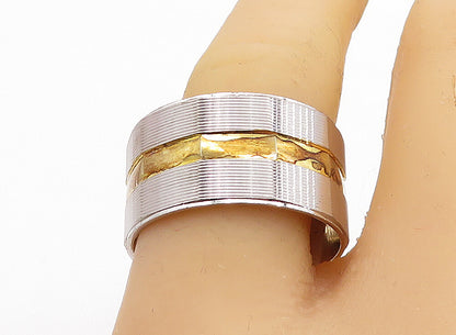 925 Sterling Silver  Shiny Two Tone Etched Angled Band Ring Sz 9.5  RG5846