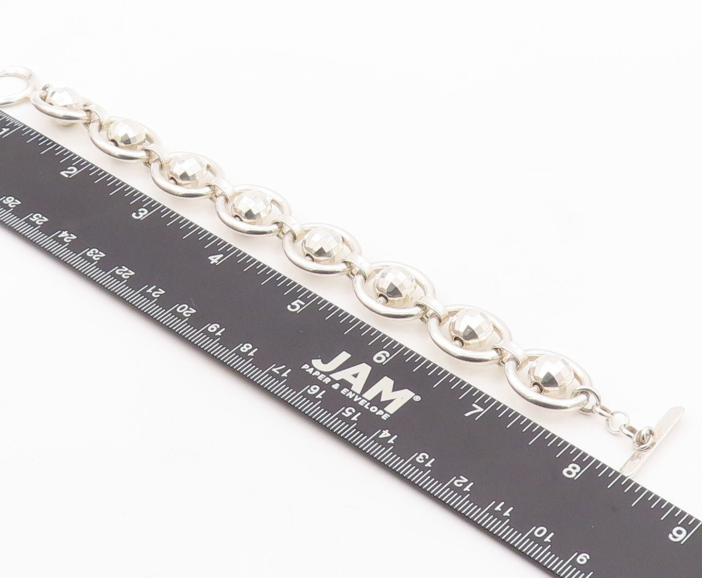 925 Sterling Silver Vintage Bracelet Brads Halo Rings Linked  BT10792