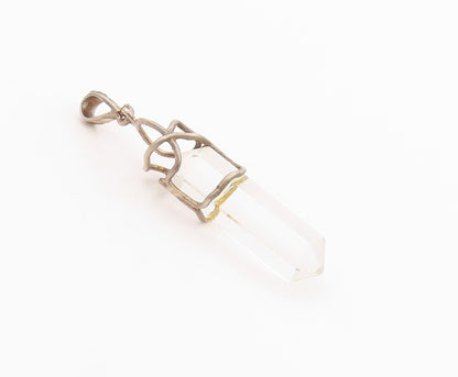 925 Sterling Silver Vintage Pendant Clear Quartz Pointed Crystal  PT24458