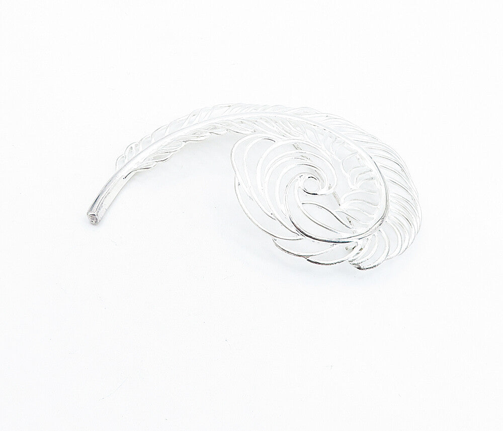 925 Sterling Silver  Vintage Shiny Swirl Single Feather Brooch Pin  BP2176