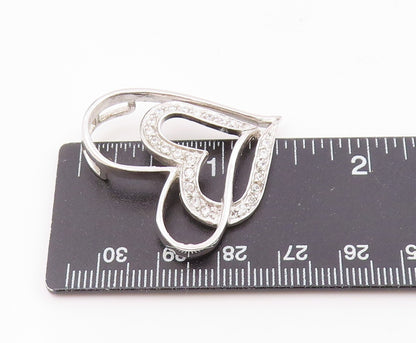 925 Sterling Silver  Vintage Shiny Topaz Open Love Hearts Pendant  PT18904