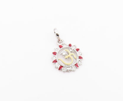 925 Sterling Silver  Petite Shiny Topaz Om Spiritual Symbol Pendant  PT6792