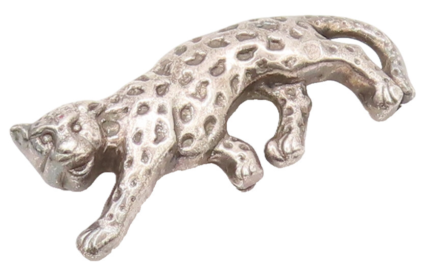 925 Sterling Silver Vintage Brooch Pin 3D Carved Puffed Walking Leopard  BP10608