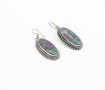 925 Sterling Silver  Vintage Purple Jasper Twist Oval Dangle Earrings  EG3598