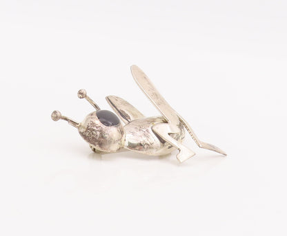 925 Sterling Silver Vintage Brooch Pin MEXICO Onyx Eyed Grass Hopper  BP11010