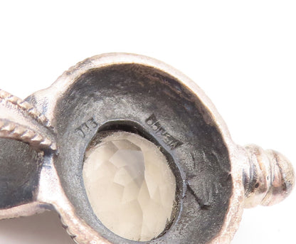 925 Sterling Silver Vintage Pendant Oval Cut Smokey Quartz Maze Carved  PT23401