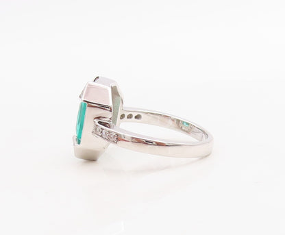 925 Sterling Silver Vintage Ring Rectangle Sea Green & White CZ  Sz 7.5  RG30706