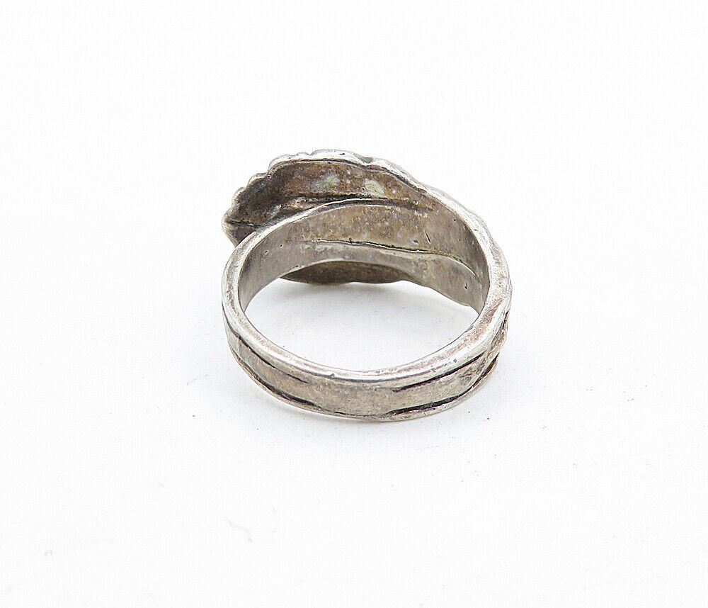 925 Sterling Silver  Vintage Petite Floral Spoon Wrap Band Ring Sz 4  RG5747