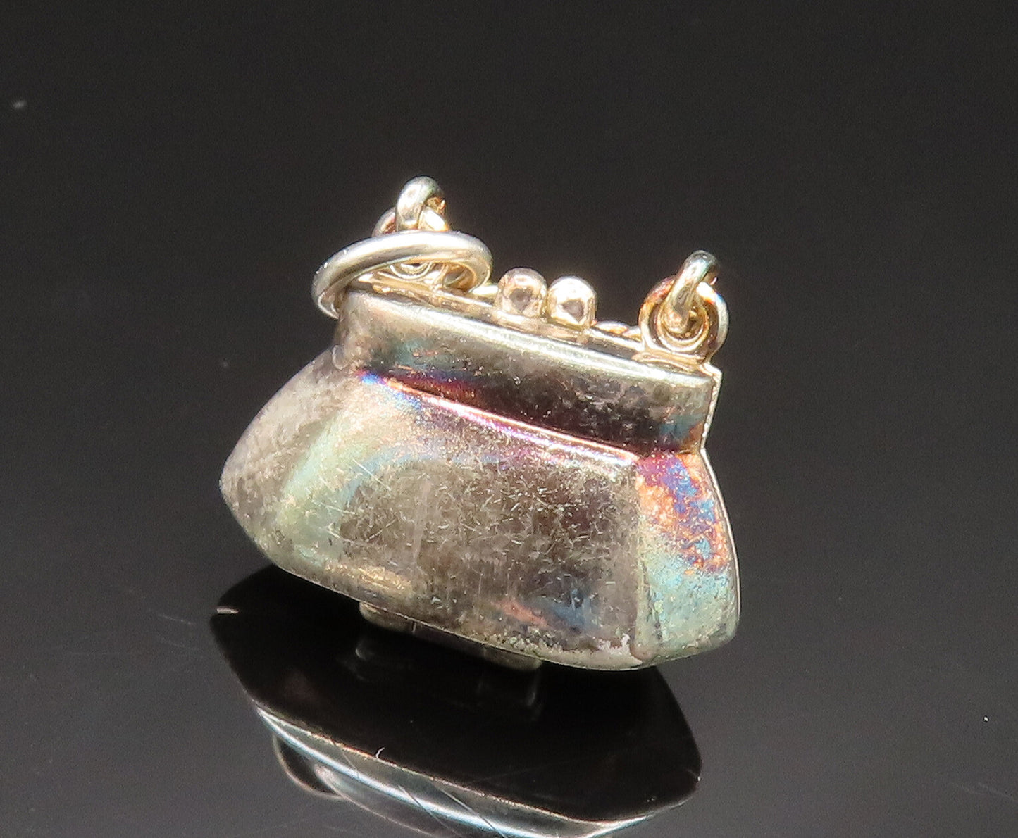 925 Sterling Silver Vintage Cubic Zirconia Floral Purse Pendant (OPENS)  PT20701