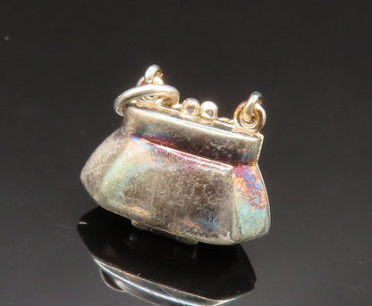 925 Sterling Silver Vintage Cubic Zirconia Floral Purse Pendant (OPENS)  PT20701