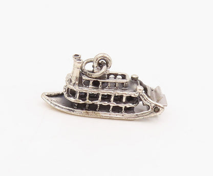925 Sterling Silver Vintage Pendant Miniature Paddle Wheel Steamboat  PT25696
