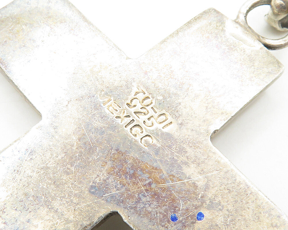 MEXICO 925 Silver  Vintage Religious Cross Etched Pattern Pendant  PT15457