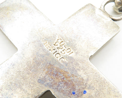 MEXICO 925 Silver  Vintage Religious Cross Etched Pattern Pendant  PT15457