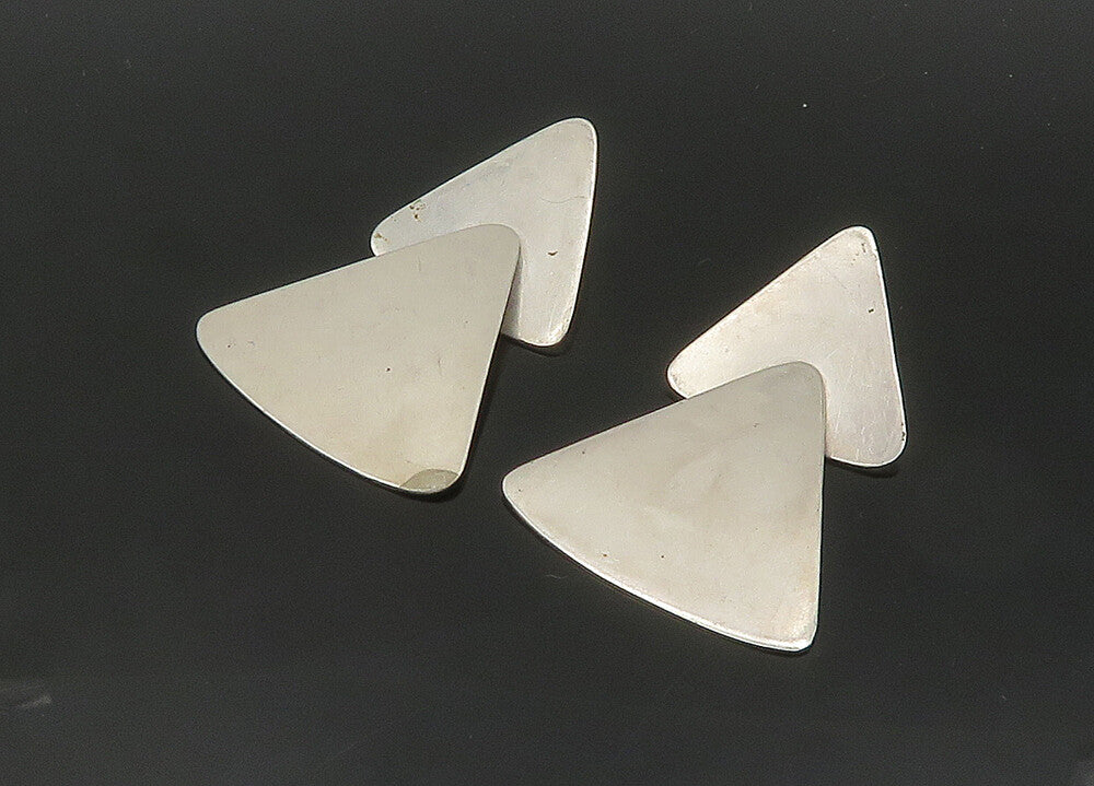 925 Sterling Silver  Vintage Shiny Smooth Triangle Drop Earrings  EG10228