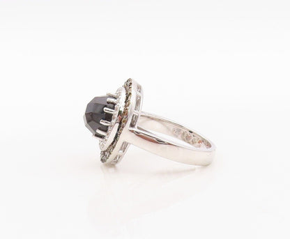 925 Sterling Silver Vintage Ring Round Onyx Halo Yellow & White CZ Sz 7  RG29948