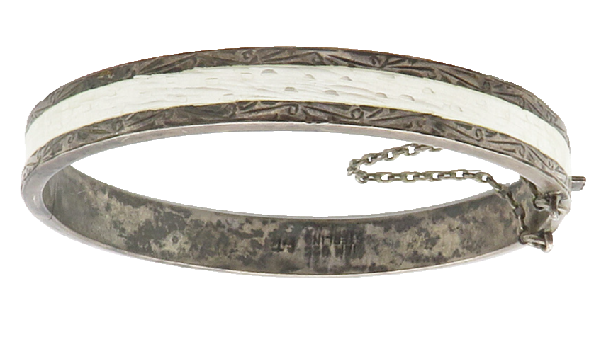 SIAM 925 Sterling Silver  Vintage Enamel Dark Tone Bangle Bracelet  BT5420