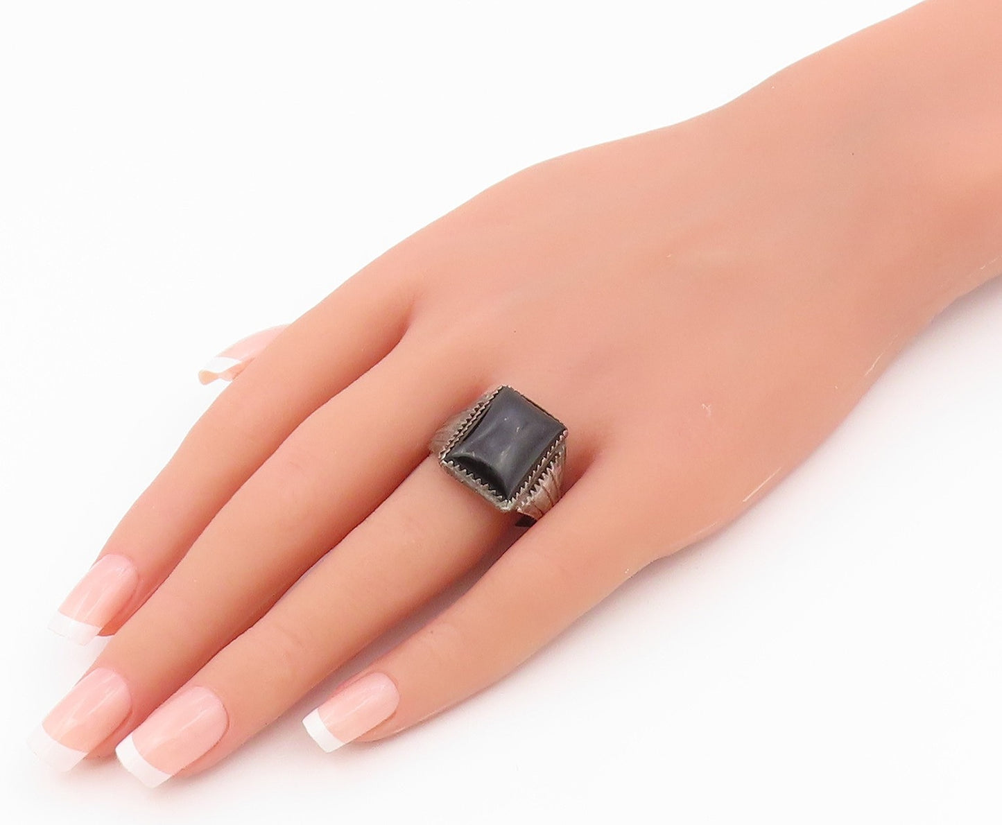 925 Sterling Silver Vintage Ring REX ABEITA NAVAJO Onyx Band  Sz 10.5  RG36620