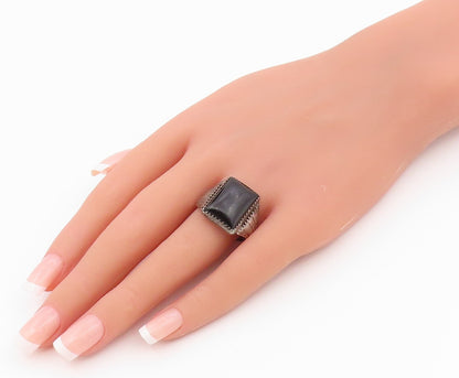925 Sterling Silver Vintage Ring REX ABEITA NAVAJO Onyx Band  Sz 10.5  RG36620