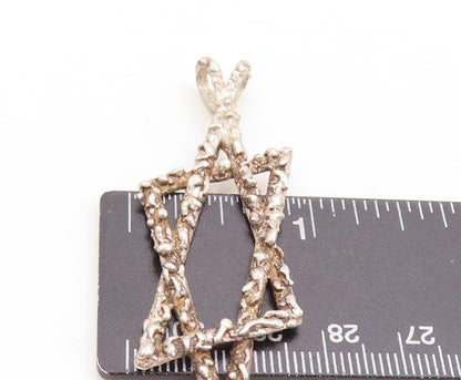 925 Sterling Silver Vintage Pendant Brutalist Cutout Star Of David  PT23878