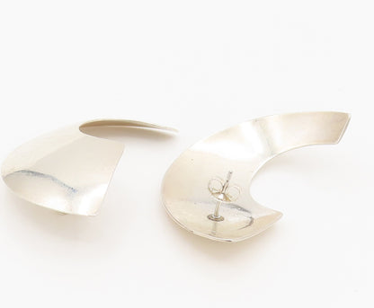 MARCELL 925 Sterling Silver Vintage Fashionable C Curved Dome Earrings EG12391