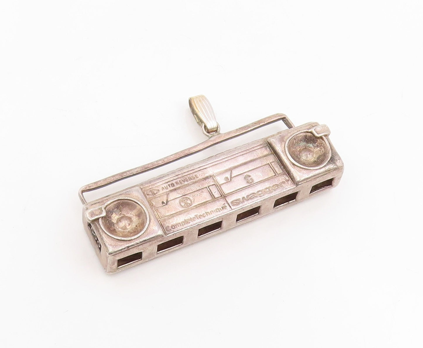 925 Sterling Silver Vintage Pendant Old Radio Stereo System Cassette   PT25712