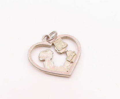 MARY ENGELBREIT 925 Silver  Vintage Mother & Daughter Heart Pendant  PT21820