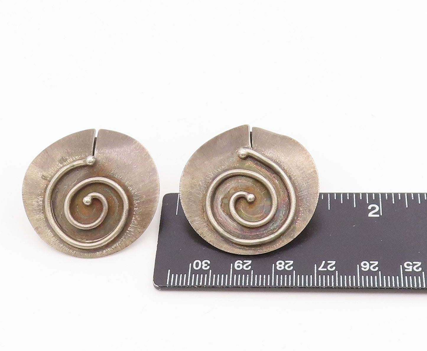 925 Sterling Silver Vintage Earrings Designer Carved Round Spiral Coil  EG13935