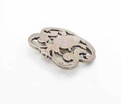 925 Sterling Silver  Vintage Dark Tone Etched Face Swirl Brooch Pin  BP2992