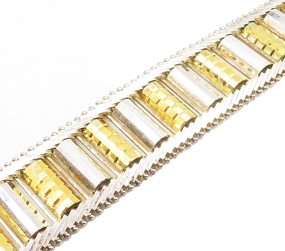 925 Sterling Silver  Vintage Shiny Two Tone Flat Chain Bracelet  BT6174