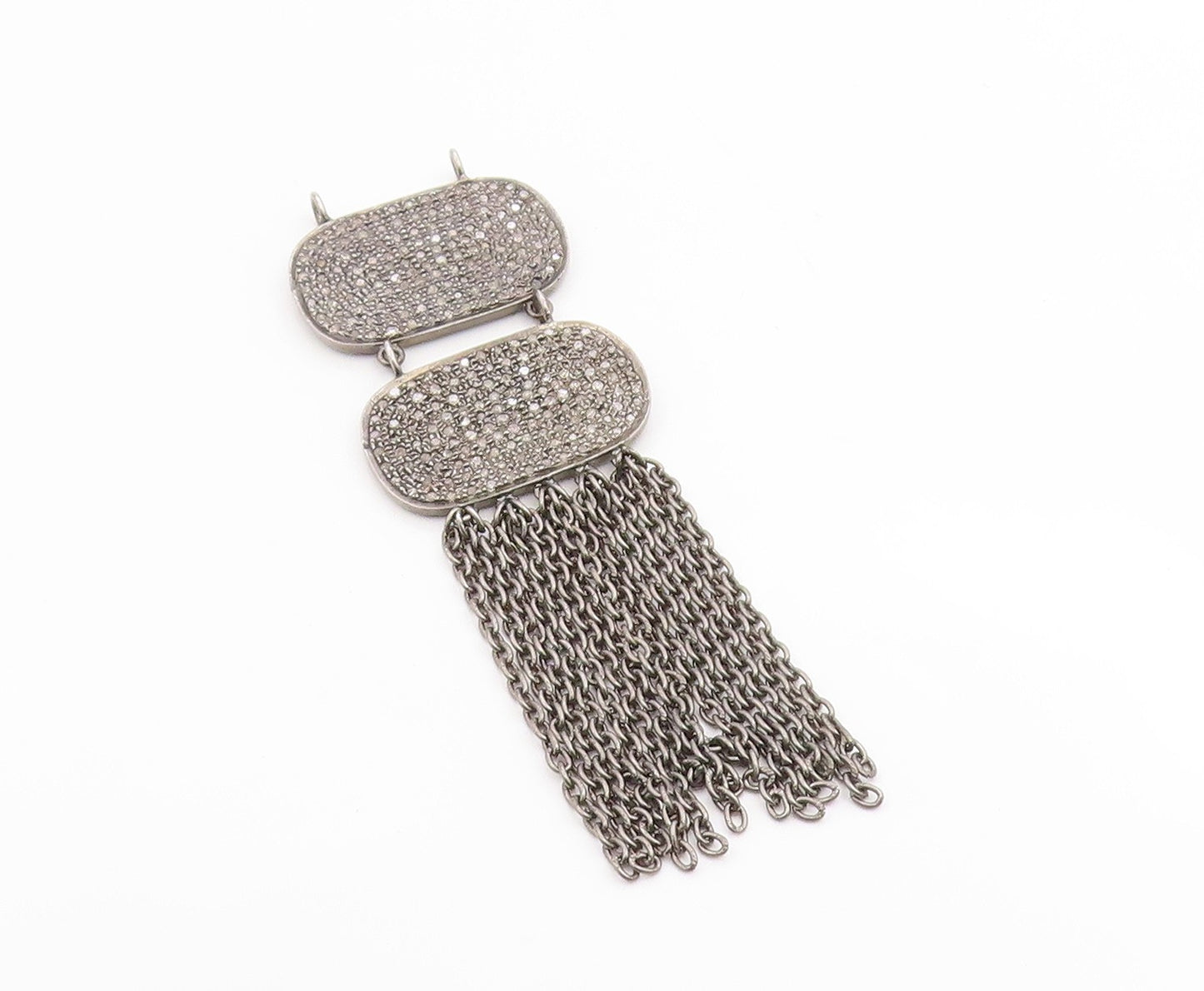 925 Sterling Silver Vintage Pendant Real 1ct Diamonds Chain Tassel  PT26202