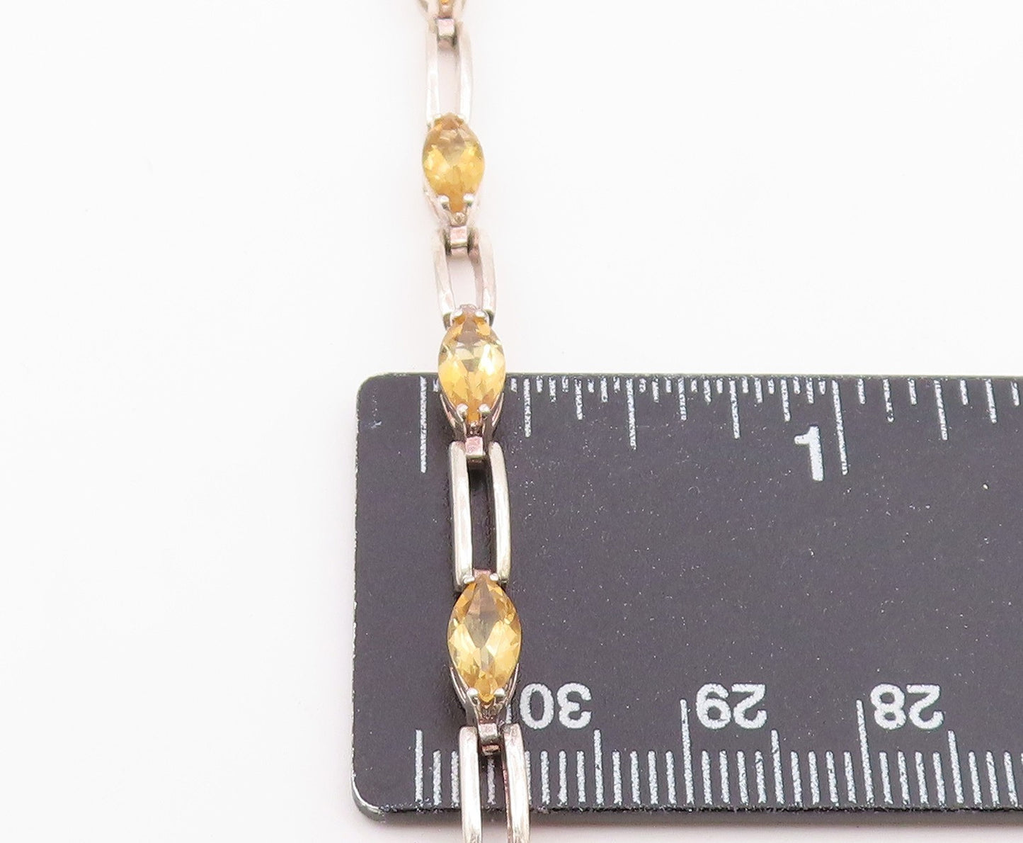 925 Sterling Silver Vintage Bracelet Modernist Marquise Cut Citrine Link BT12171