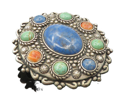 CAROLYN POLLACK RELIOS 925 Silver  Vintage Lapis Lazuli Brooch Pin  BP3573