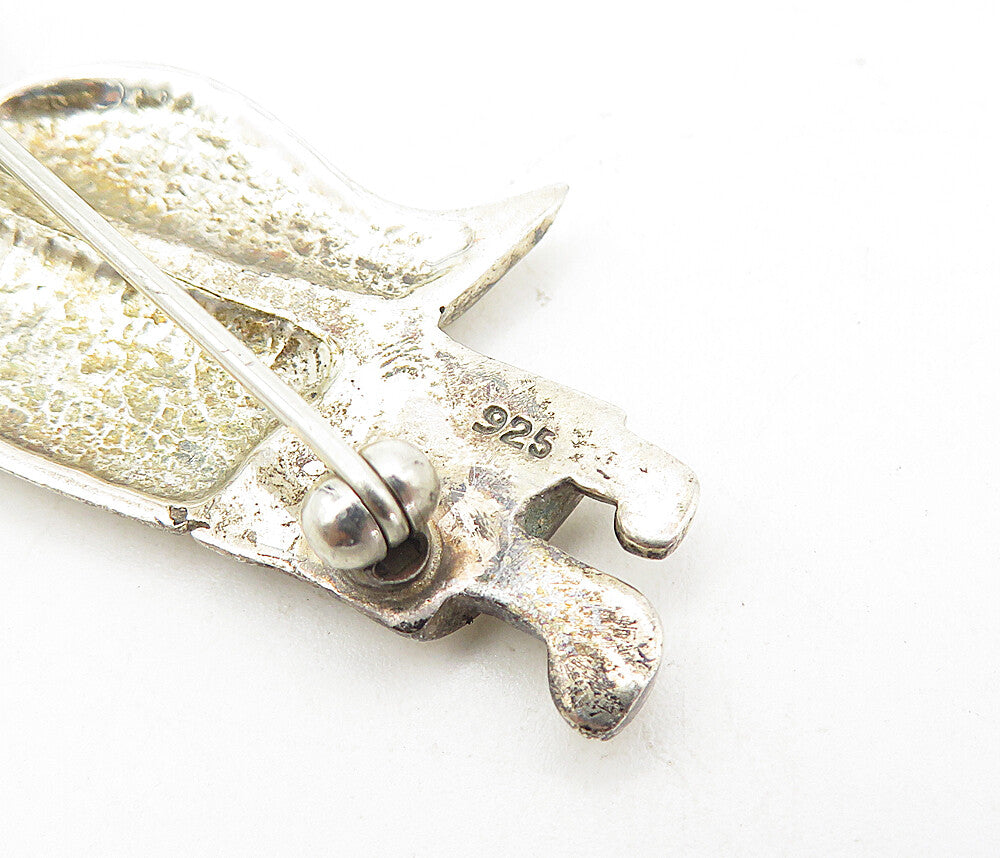 925 Sterling Silver  Vintage Shiny Angel Woman Holding Bird Brooch Pin  BP2985