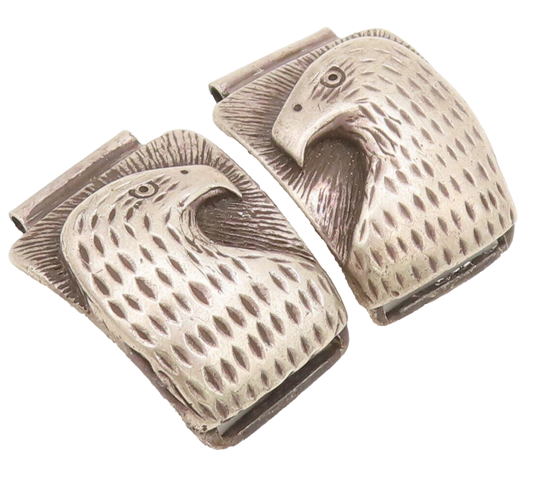 925 Silver Vintage Watch Belt NAVAJO Solid Bulged Etched Eagle Face  TR3676