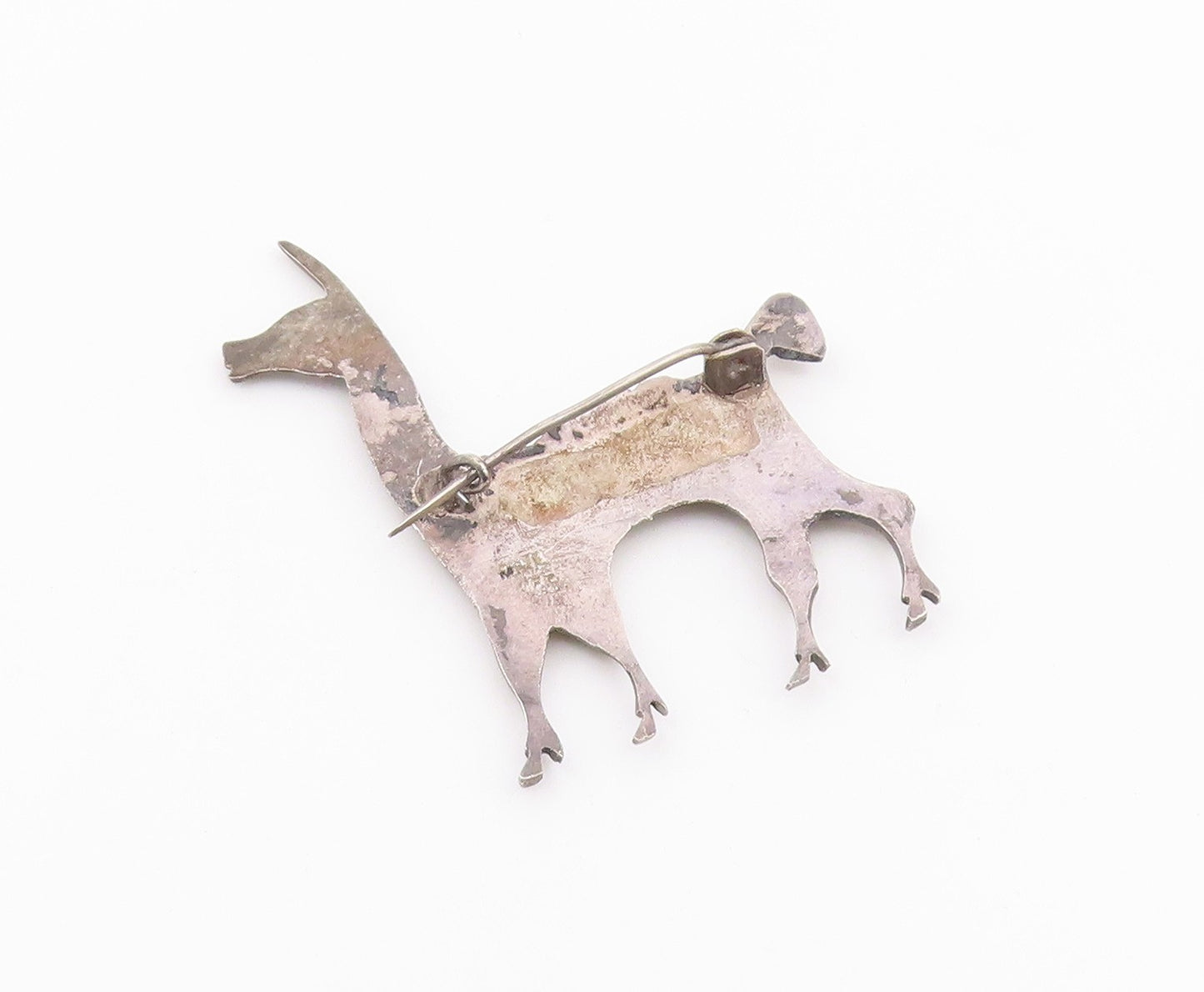 925 Sterling Silver  Vintage Antique Dark Tone Alpaca Motif Brooch Pin  BP3128