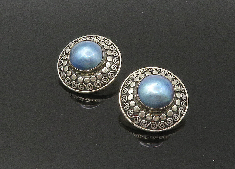 JANICE GIRARDI 925 Silver   Vintage Mother Of Pearl Clip On Earrings  EG11097