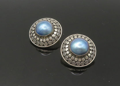 JANICE GIRARDI 925 Silver   Vintage Mother Of Pearl Clip On Earrings  EG11097