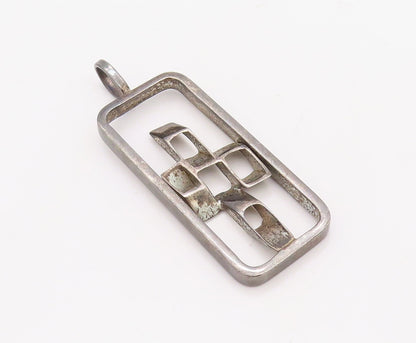 925 Sterling Silver Vintage Pendant Cutout Designer Cubical Cross  PT23529