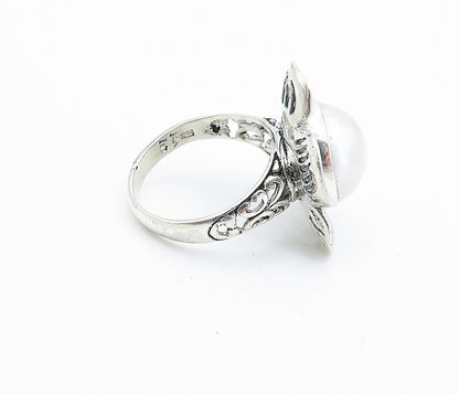 925 Sterling Silver  Freshwater Pearl Dome Flower Cocktail Ring Sz 7  RG7826