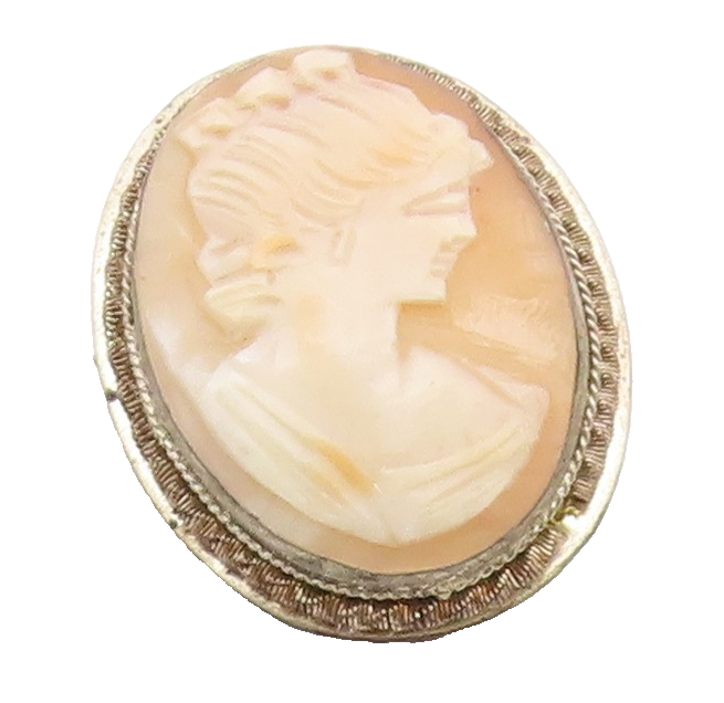925 Sterling Silver  Vintage Carved Woman Profile Cameo Brooch Pin  BP8122