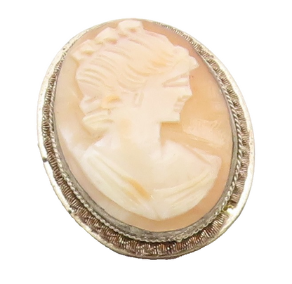 925 Sterling Silver  Vintage Carved Woman Profile Cameo Brooch Pin  BP8122