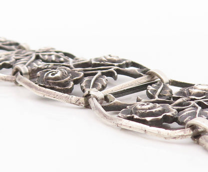925 Sterling Silver Vintage Bracelet LUMI Antique Floral Frames Cutout  BT10826