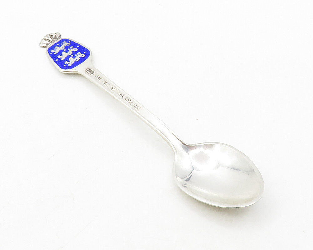 DENMARK 925 Sterling Silver  Vintage Blue Enamel Souvenir Tea Spoon  TR1971