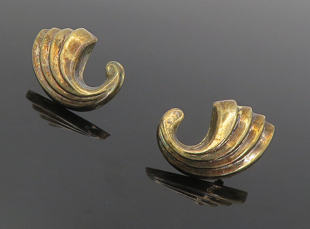 925 Sterling Silver  Vintage Hollow Fluted Swirl Wing Drop Earrings  EG4317