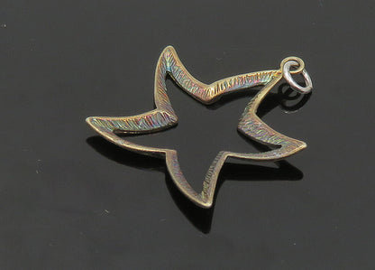 925 Sterling Silver  Vintage Dark Tone Open Star Motif Drop Pendant  PT16787