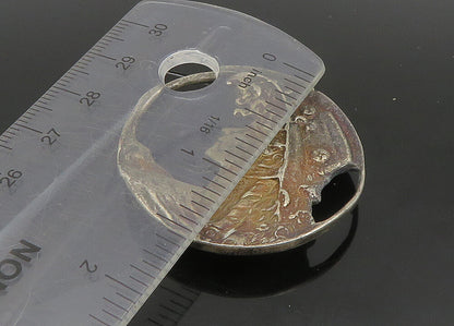 925 Sterling Silver  Vintage Oxidized Woman With Floral Hat Pendant  PT19253