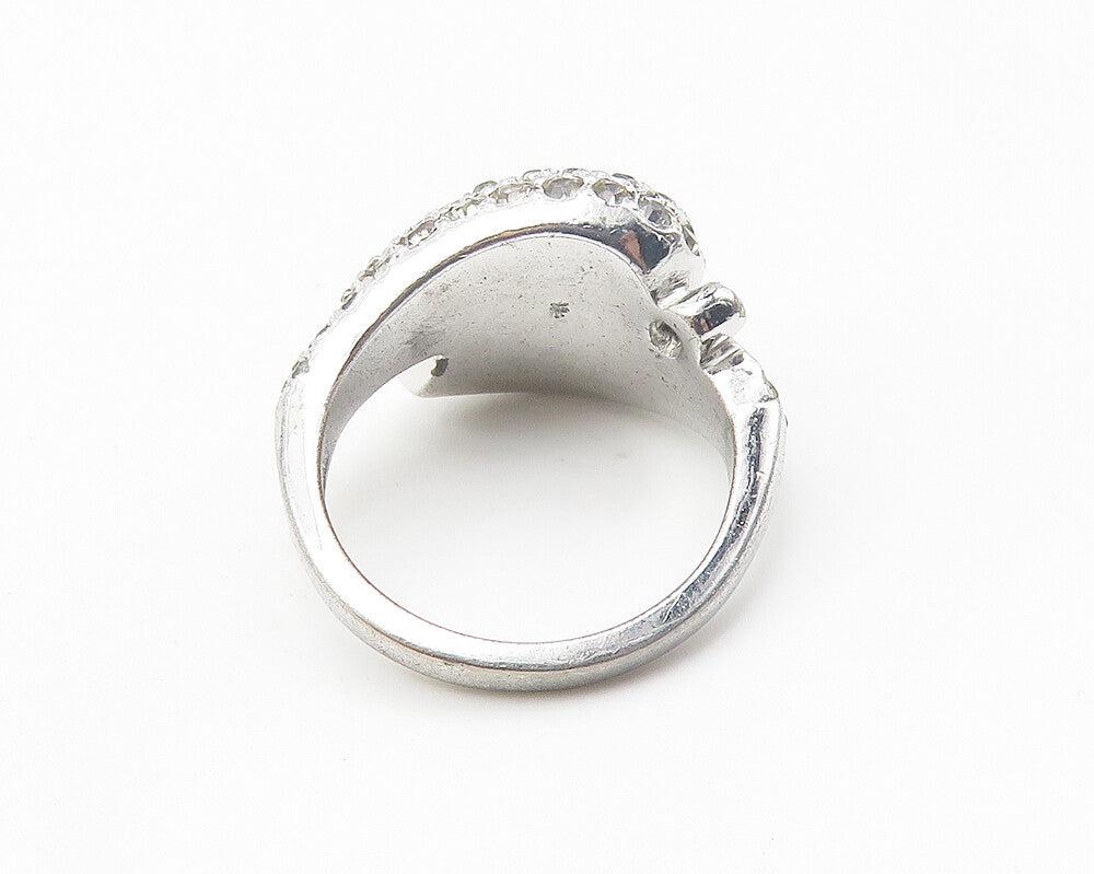 925 Sterling Silver  Vintage Cubic Zirconia Bypass Band Ring Sz 6  RG10281