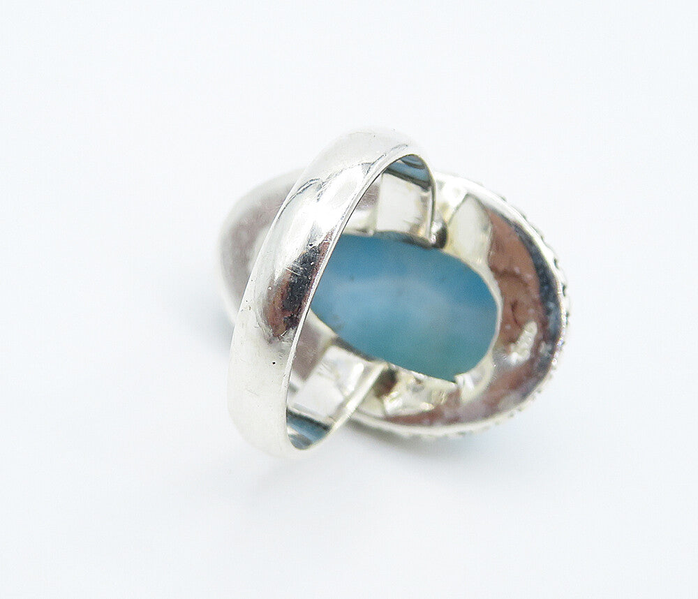 925 Sterling Silver  Cabochon Cut Larimar Twist Cocktail Ring Sz 6  RG8341
