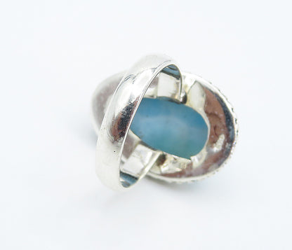 925 Sterling Silver  Cabochon Cut Larimar Twist Cocktail Ring Sz 6  RG8341