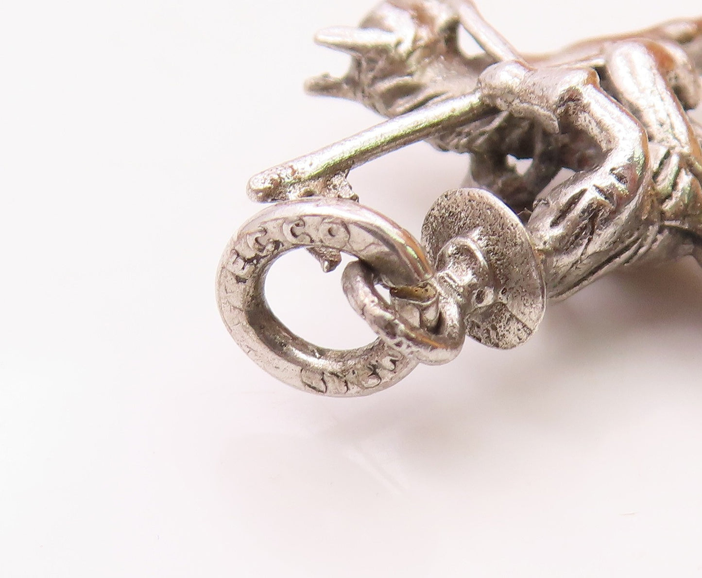 925 Sterling Silver  Vintage Shiny Petite Man Riding Horse Pendant  PT16383